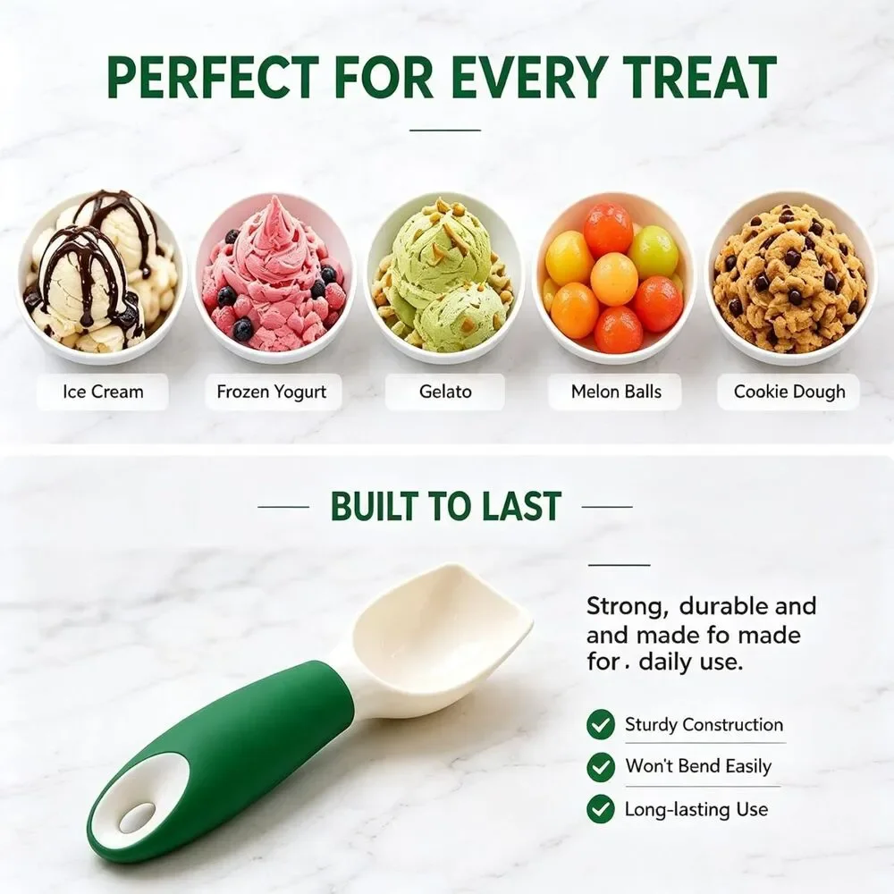 Ice Cream Scoop Non Slip Silicone Grip Deep Bowl Frozen Yogurt Fruit Scooper